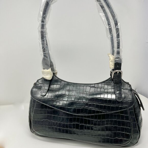 Maxx New York  Dark Brown Croc-Embossed Leather Shoulder Bag. NWT - Picture 1 of 16